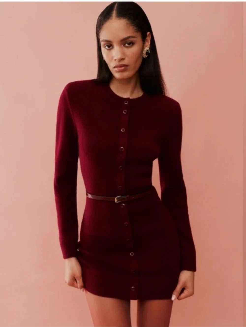 Reformation Bianca Regenerative Wool Sweater Dress In Chianti - Picture 2 of 12